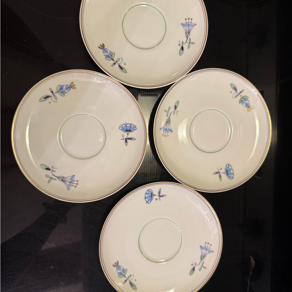 Vista Alegre Cream and Blue Floral Saucer Set
